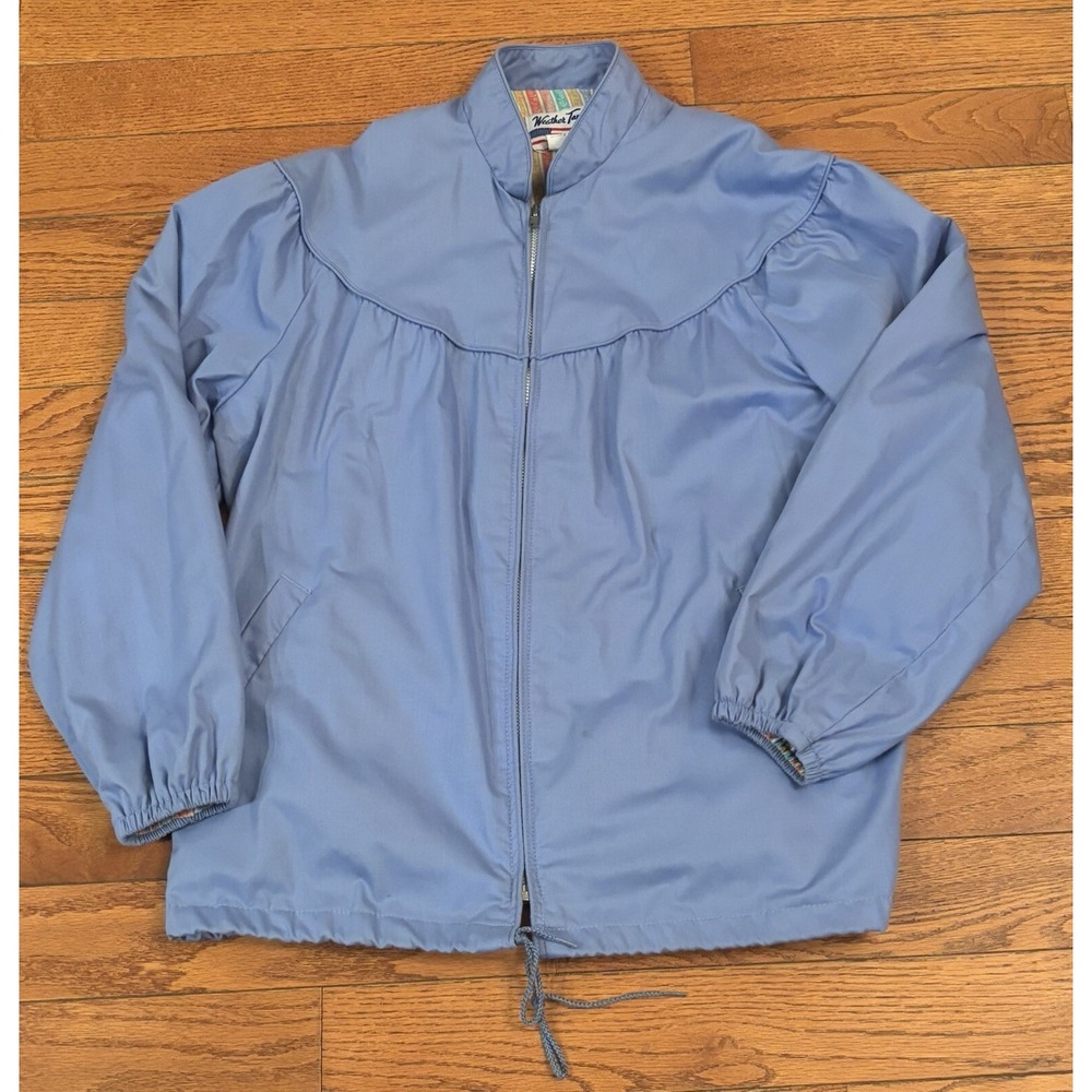 Vtg Weather Tamer Women's Size L Large Blue Floral Design Lined Jacket *READ*